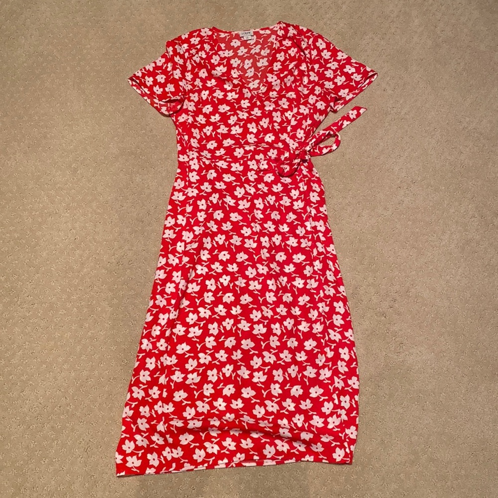 J. Crew Red Floral Midi Wrap Dress